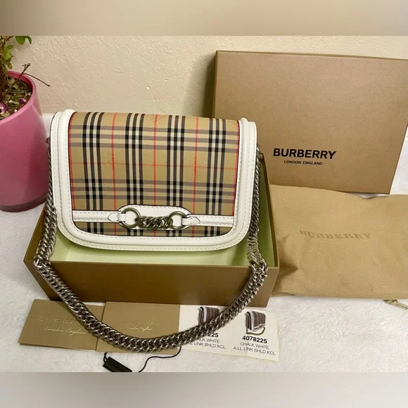 Like New Burberry Calfskin 1983 Knight Check Link Shoulder Bag - Picture 3 of 14